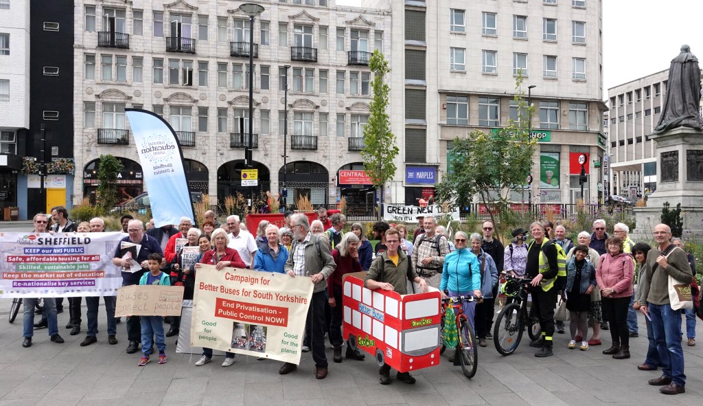 A protest for Better Buses at Fitzalan Square, Sheffield