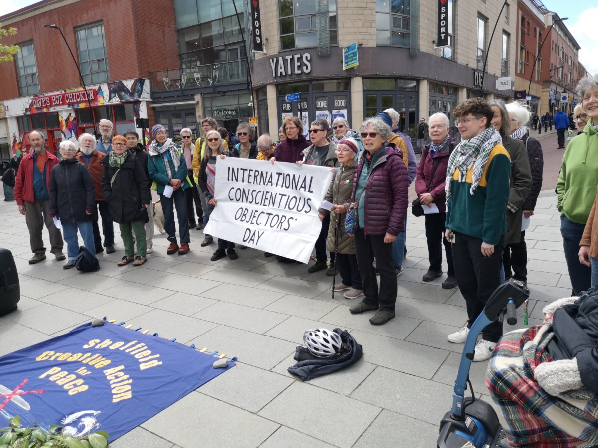 Peace campaigners gather in Barkers Pool to commemorate Conscientious Objectors&nbsp;Day